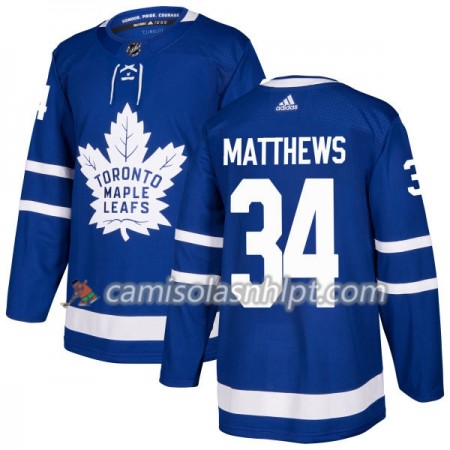 Camisola Toronto Maple Leafs Auston Matthews 34 Adidas 2017-2018 Azul Authentic - Homem